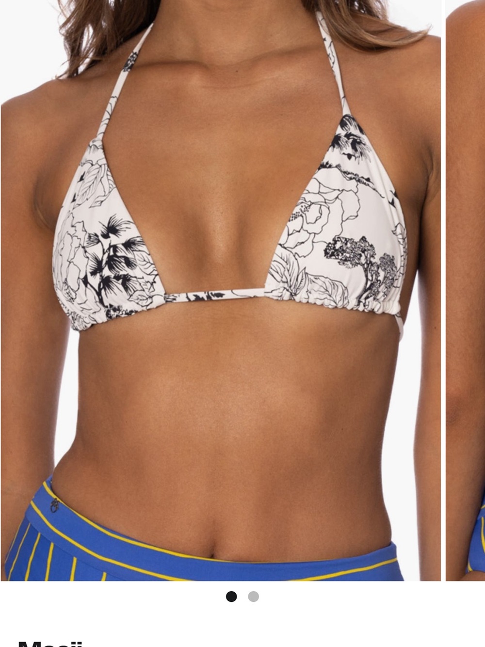 Maaji Black & White Floral Triangle Bikini Top with Botanical Print
